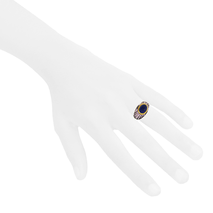 Boucheron Jaipur 1990's ring in yellow gold,  amethyst and lapis-lazuli - Detail D1