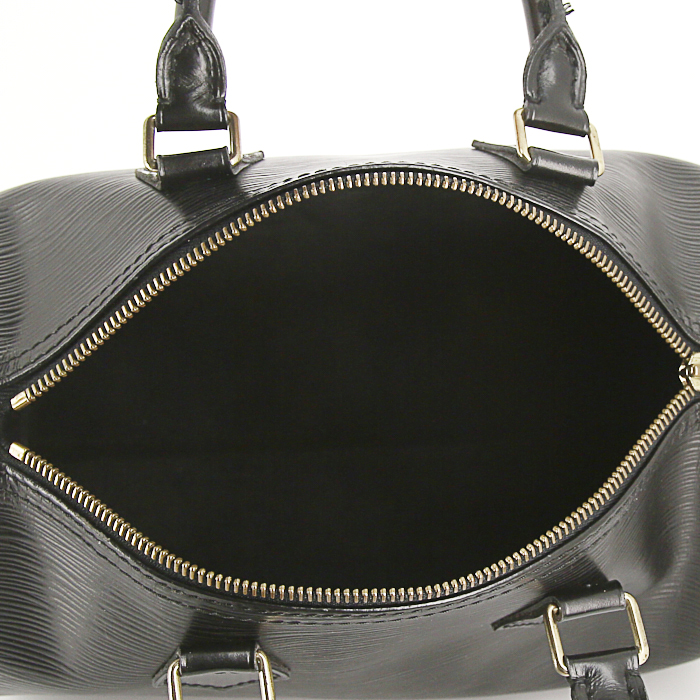 Bolso de mano Louis Vuitton Speedy 25 cm en cuero Epi negro - Detail D2
