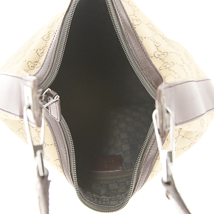 Borsa Gucci in tela monogram grigia e pelle marrone - Detail D2