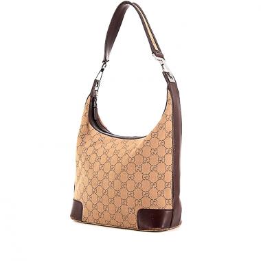 Bolso de mano Gucci en lona Monogram gris y cuero marrón