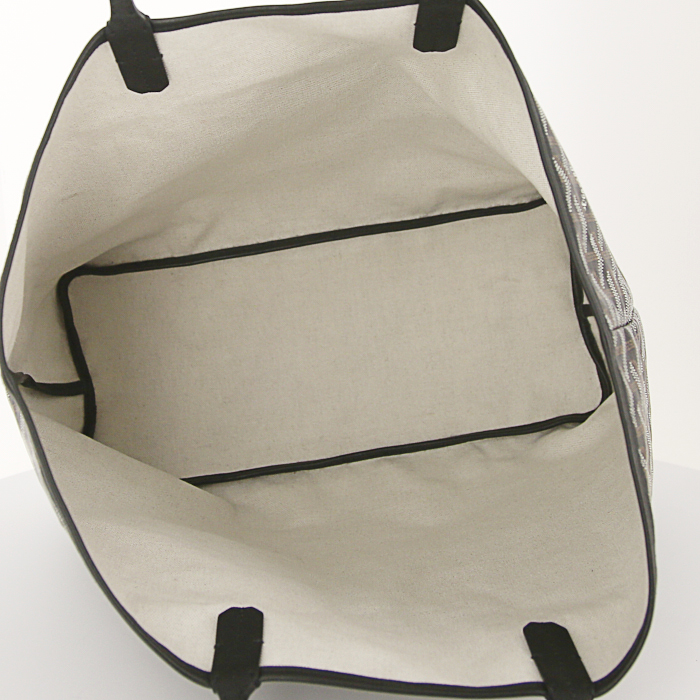 Sac cabas Goyard Saint-Louis en toile monogram enduite noire et grise et cuir noir - Detail D2