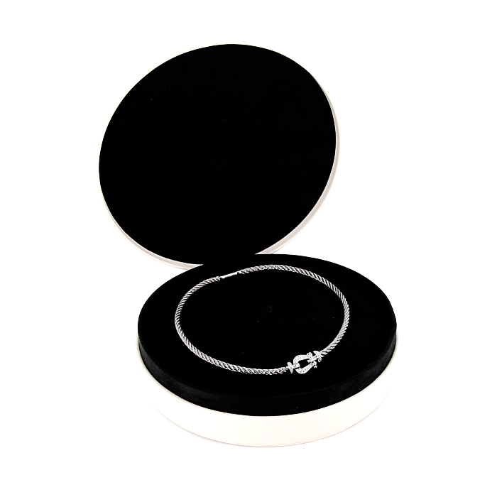 Collier Fred en or blanc,  acier et diamants - Detail D2