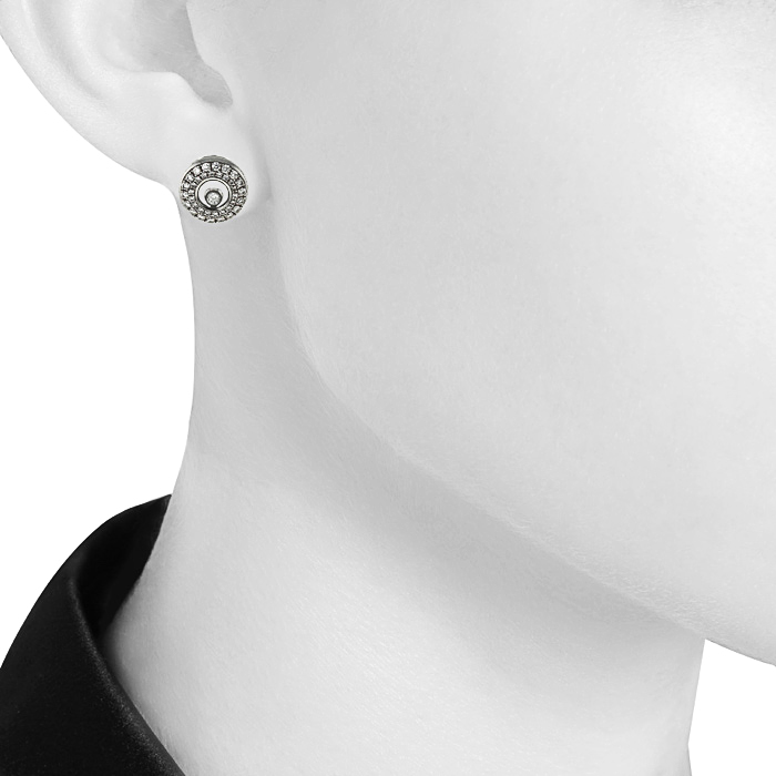Paire de boucles d'oreilles Chopard Happy Diamonds en or blanc et diamants - Detail D1