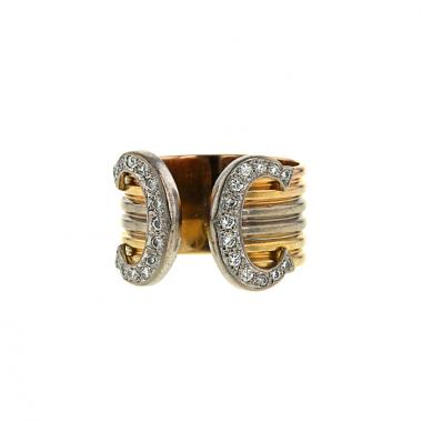 Open Cartier C de Cartier large model ring in yellow gold,  white gold and pink gold and in diamonds