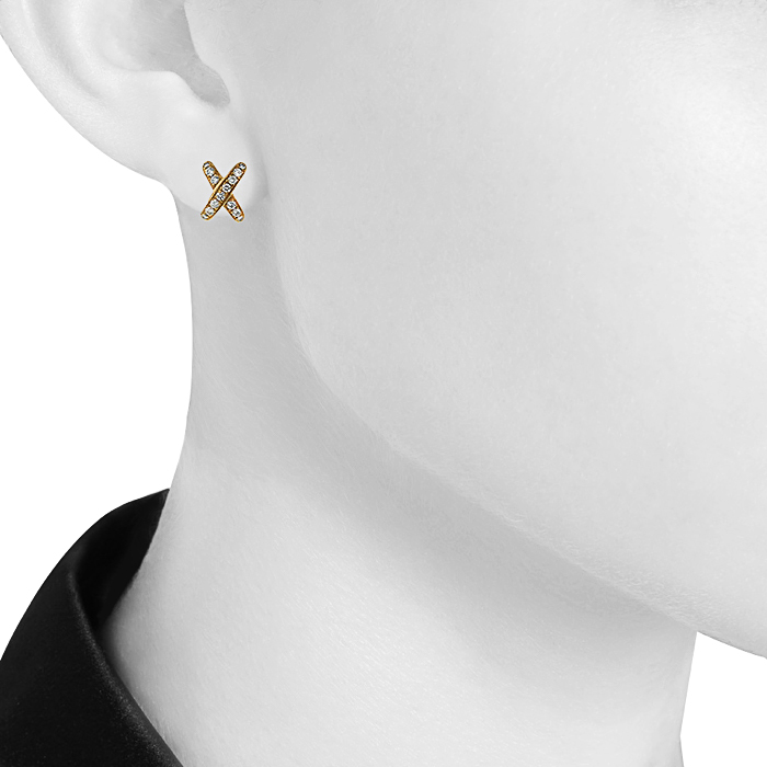 Paire de boucles d'oreilles Chaumet Lien en or jaune et diamants - Detail D1