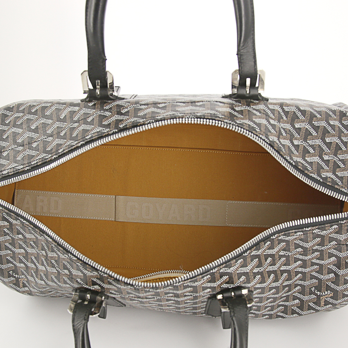 Borsa da viaggio Goyard 24h Croisière in tela monogram nera e bianca e pelle nera - Detail D2