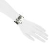 Hermès Boucle Sellier cuff bracelet in silver and leather - Detail D1 thumbnail