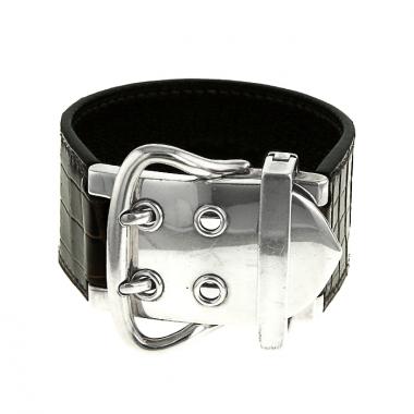 Brazalete Hermès Boucle Sellier en plata y cuero marrón