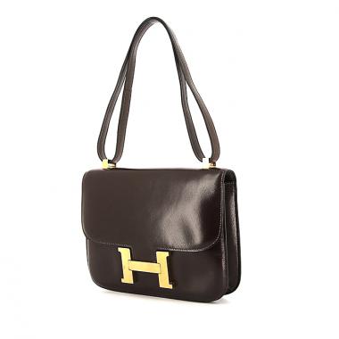 Bolso de mano Hermes Constance 24 cm en cuero box marrón chocolate