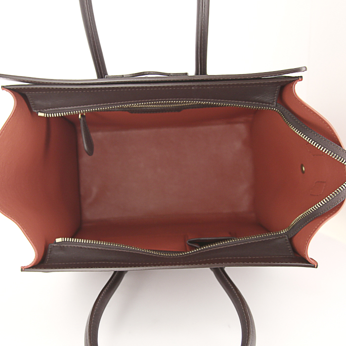 Borsa Celine Luggage modello medio in pelle marrone arancione e rossa - Detail D2