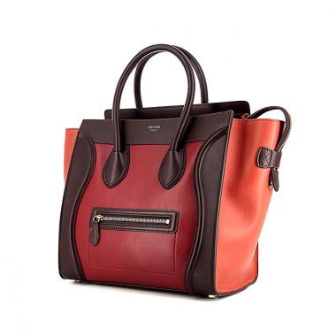 Bolso de mano Celine Luggage modelo mediano en cuero marrón, naranja y rojo