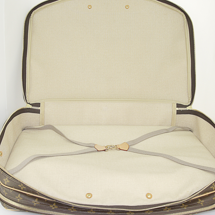 Valigia Louis Vuitton Alize in tela monogram cerata marrone e pelle naturale - Detail D2