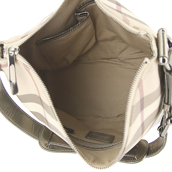 Burberry handbag in beige Haymarket canvas and silver leather - Detail D2