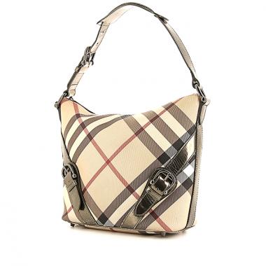 Borsa Burberry in tela Haymarket beige e pelle argentata