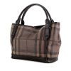 Burberry shopping bag in brown Haymarket canvas and black leather - 00pp thumbnail