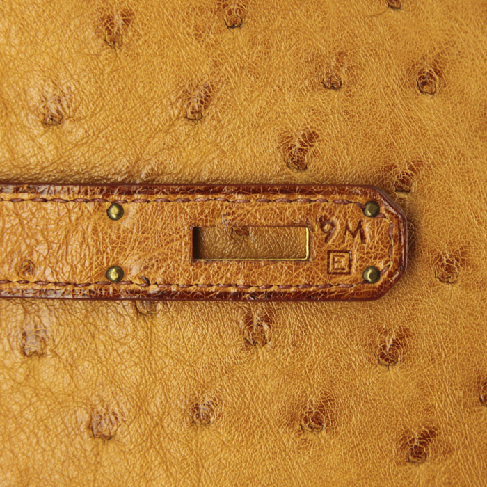 Sac à main Hermes Haut à Courroies en autruche cuir naturel - Detail D4