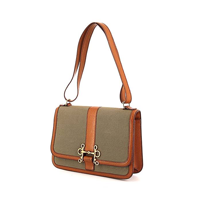 Hermes Toile & Navy Calf Box Leather Sac Sologne III Shoulder Bag., Lot  #56402