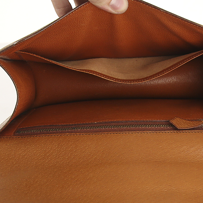 Sac bandoulière Hermès Vintage Sologne III en toile vert-kaki et cuir orange - Detail D3