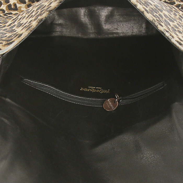 Borsa a tracolla Saint Laurent Vintage in puledro con stampa leopardata e pelle gold - Detail D2
