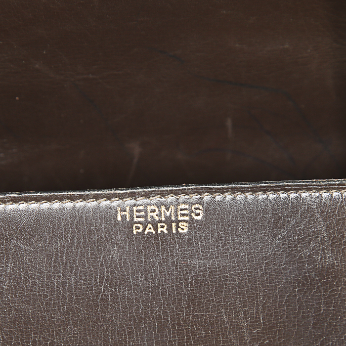 Hermes Drag handbag in brown box leather - Detail D3