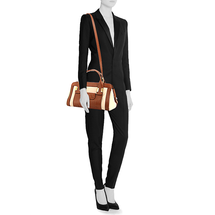 Chloé Alice shoulder bag in brown and beige bicolor leather - Detail D1