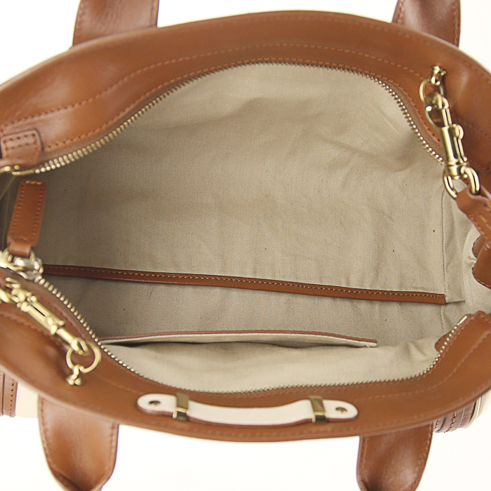 Bolso bandolera Chloé Alice en cuero bicolor marrón y beige - Detail D3