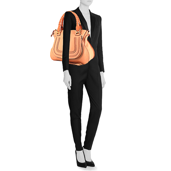 Chloé Marcie handbag in salmon pink leather - Detail D1