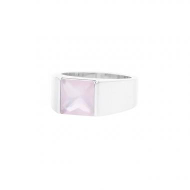 Bague Cartier Tank moyen modèle en or blanc et quartz rose