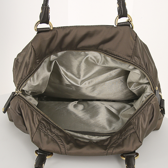 Tod's Luna handbag in brown canvas and leather - Detail D2