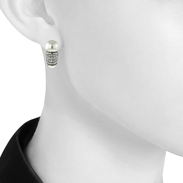Mauboussin Nadja earrings for non pierced ears in white gold,  diamonds and cultured pearls