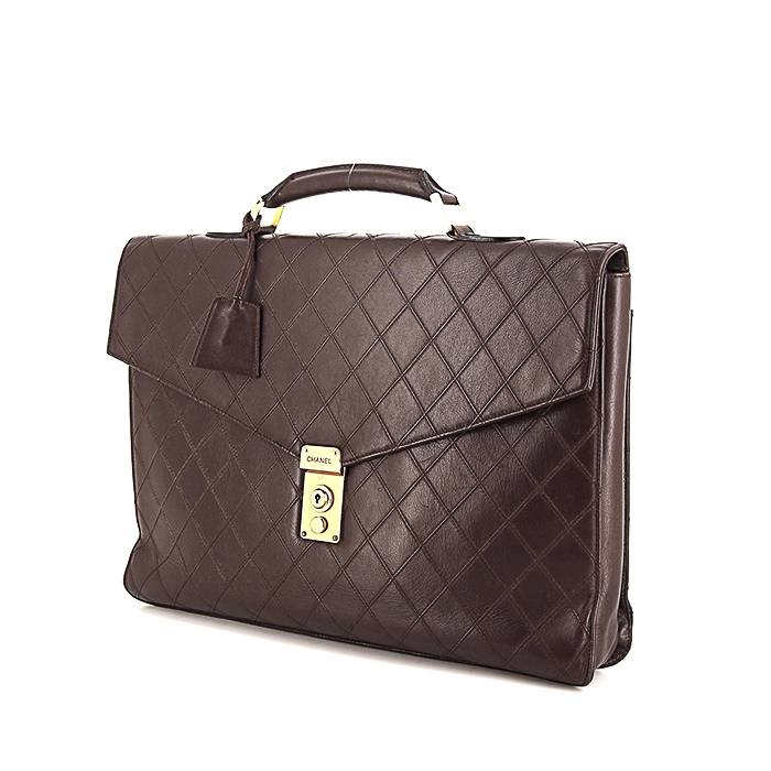 Borsa portadocumenti Chanel Vintage in pelle trapuntata marrone scuro