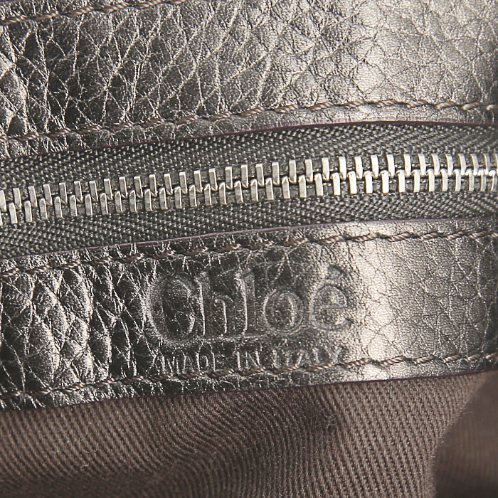 Chloé Mini Paddington handbag in silver grained leather - Detail D3