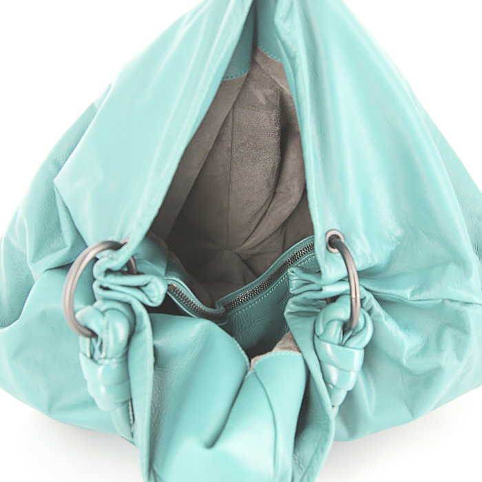 Shopping bag Bottega Veneta in pelle verde zaffiro - Detail D2