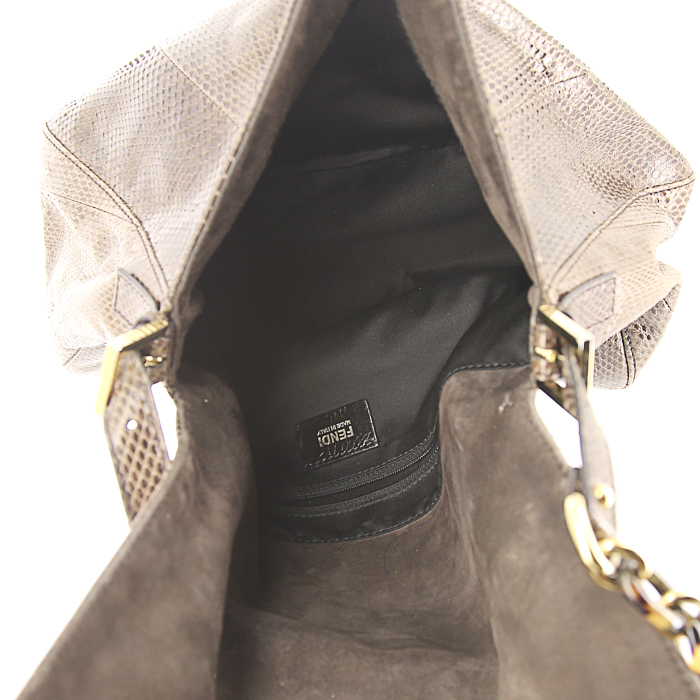 Bolso de mano Fendi Big Mama en cuero y piel de pitón marrón - Detail D2