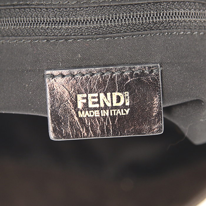 Bolso de mano Fendi Big Mama en cuero y piel de pitón marrón - Detail D3