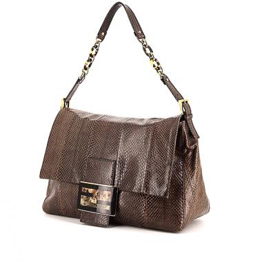 Borsa Fendi Big Mama in pelle e pelle di serpente marrone