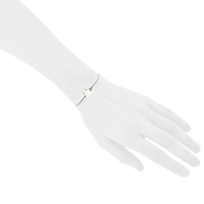 Bracelet Chanel Camelia en or blanc,  agate blanche et diamants - Detail D1