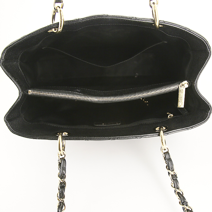 Shopping bag Chanel Grand Shopping in pelle martellata e trapuntata nera - Detail D2