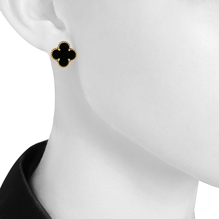 Orecchini Van Cleef & Arpels Alhambra Vintage in oro giallo e onice - Detail D1