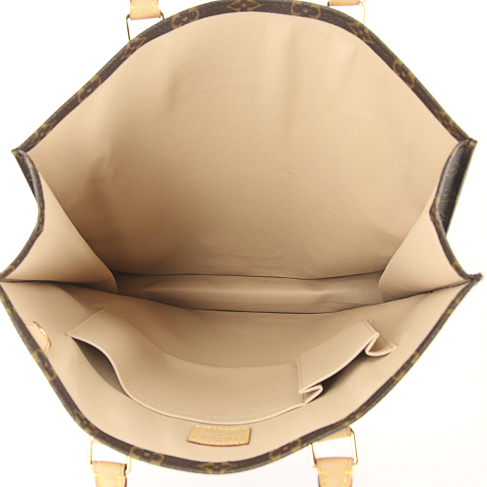 Louis Vuitton Louis Vuitton Sac Plat shopping bag in monogram canvas and natural leather - Detail D2