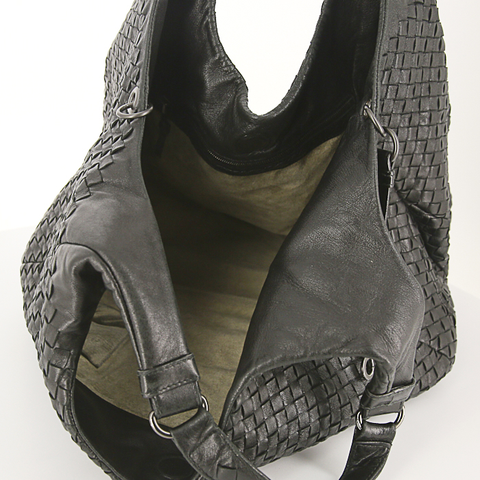 Shopping bag Bottega Veneta Campana in pelle intrecciata nera - Detail D2