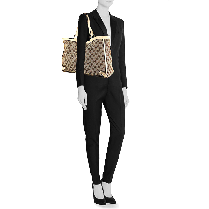 Bolso Cabás Gucci Abbey en lona Monogram gris y cuero blanquecino - Detail D1