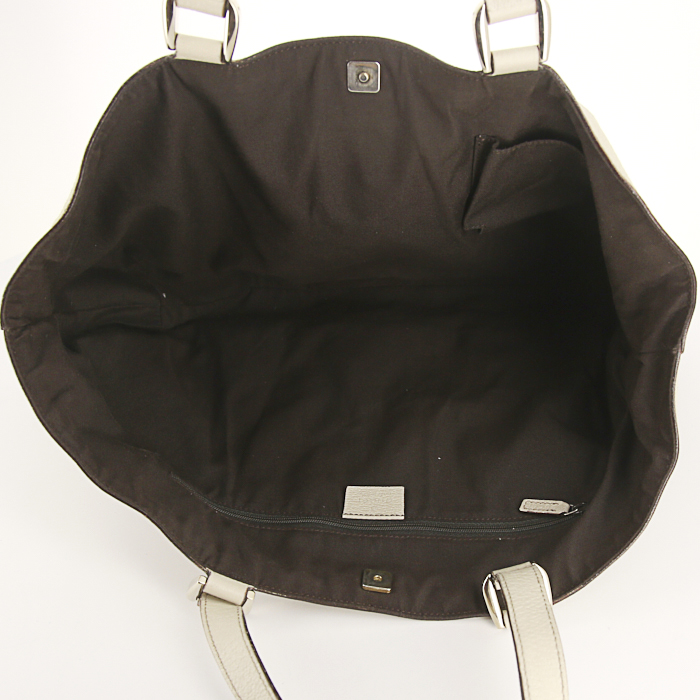 Shopping bag Gucci Abbey in tela monogram grigia e pelle bianco sporco - Detail D2