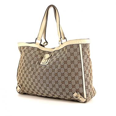 Bolso Cabás Gucci Abbey en lona Monogram gris y cuero blanquecino
