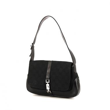 Gucci Bardot small model handbag in black monogram canvas and black leather