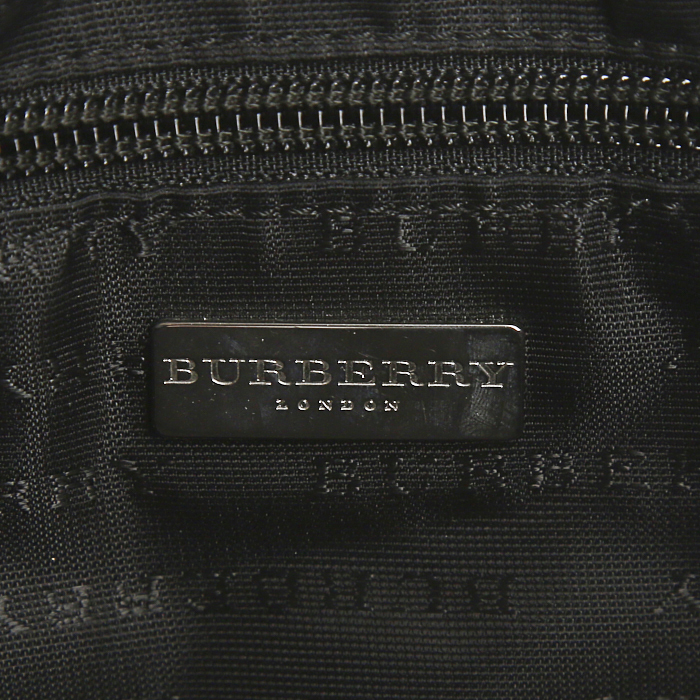Burberry Shopping shoulder bag in beige, black and red Haymarket canvas - Detail D3