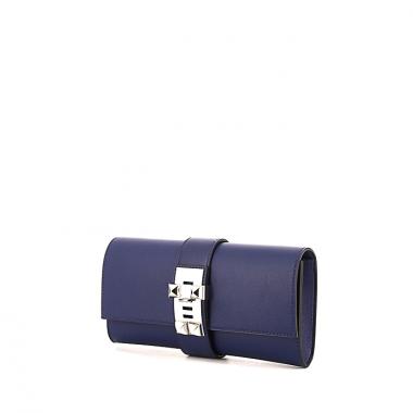 Bolsito de mano Hermès Médor en cuero swift azul saphir