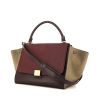 Celine Trapeze handbag in burgundy and plum leather and beige suede - 00pp thumbnail