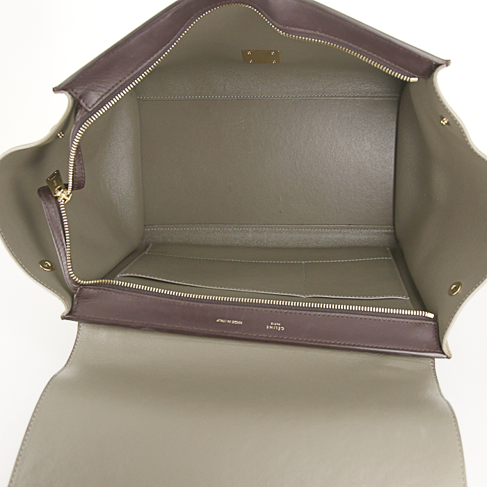 Celine Trapeze handbag in burgundy and plum leather and beige suede - Detail D3