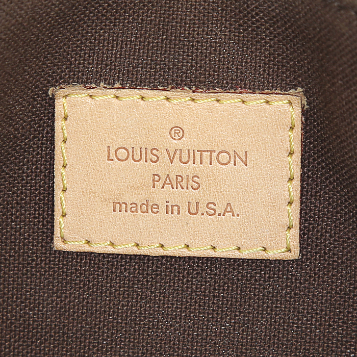 Sac bandoulière Louis Vuitton Menilmontant petit modèle en toile monogram marron et cuir naturel - Detail D3
